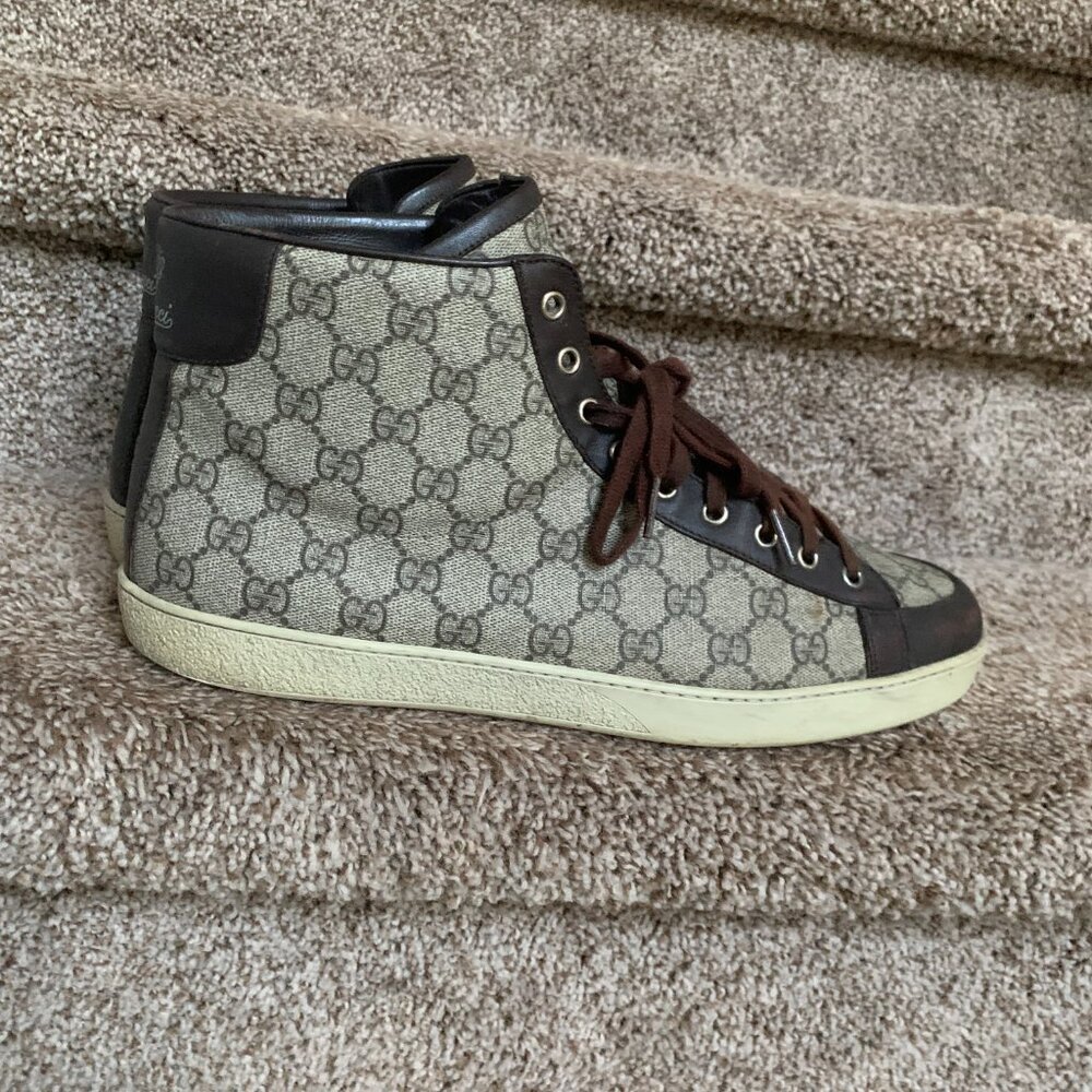 Gucci Men's Monogram Tan Leather Sneakers
